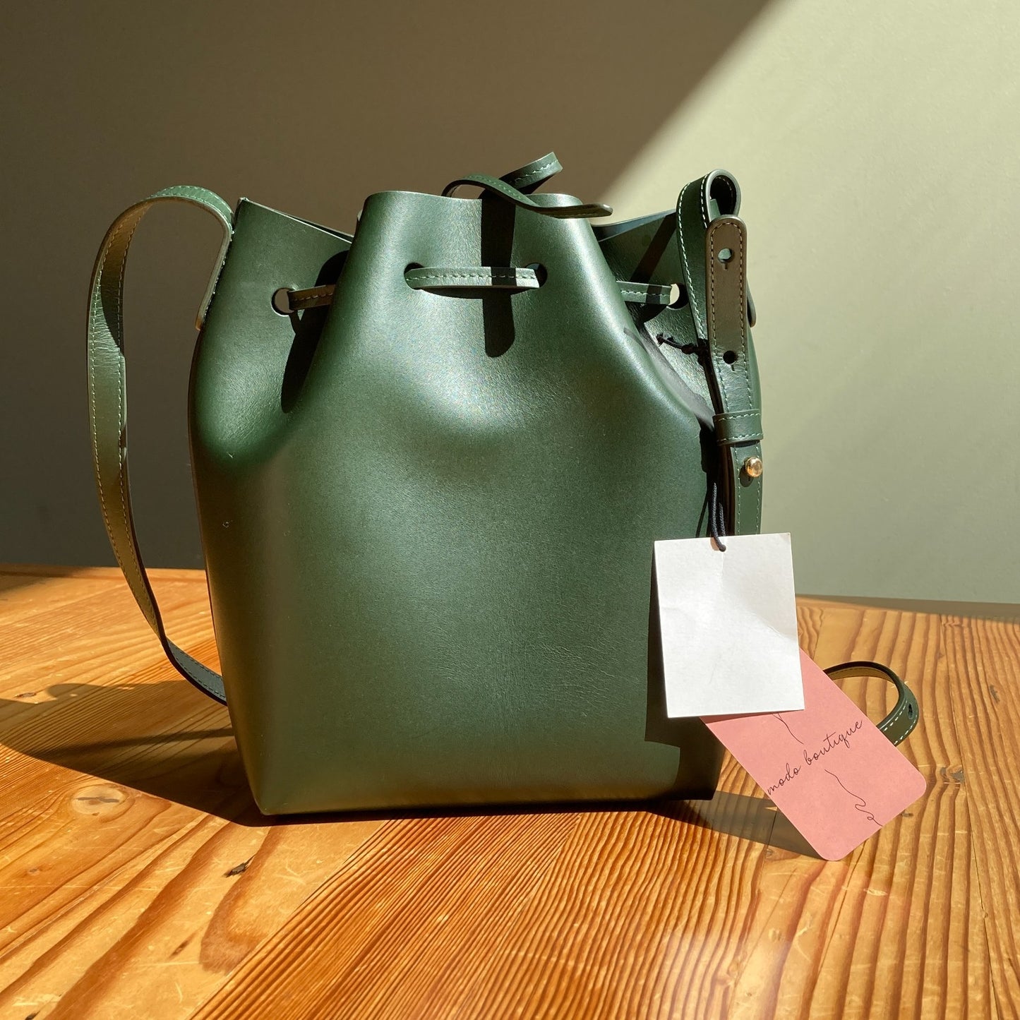 Mansur Gavriel $535 Forest Green Leather Bucket Crossbody Purse Bag NEW 0826NH