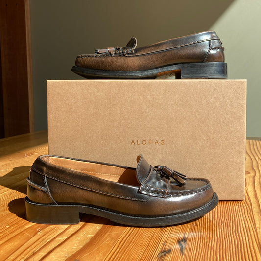 6.5 - Alohas $190 Nutmeg Brown Leather Terrane Loafers Shoes EUC w/ Box 0730EB