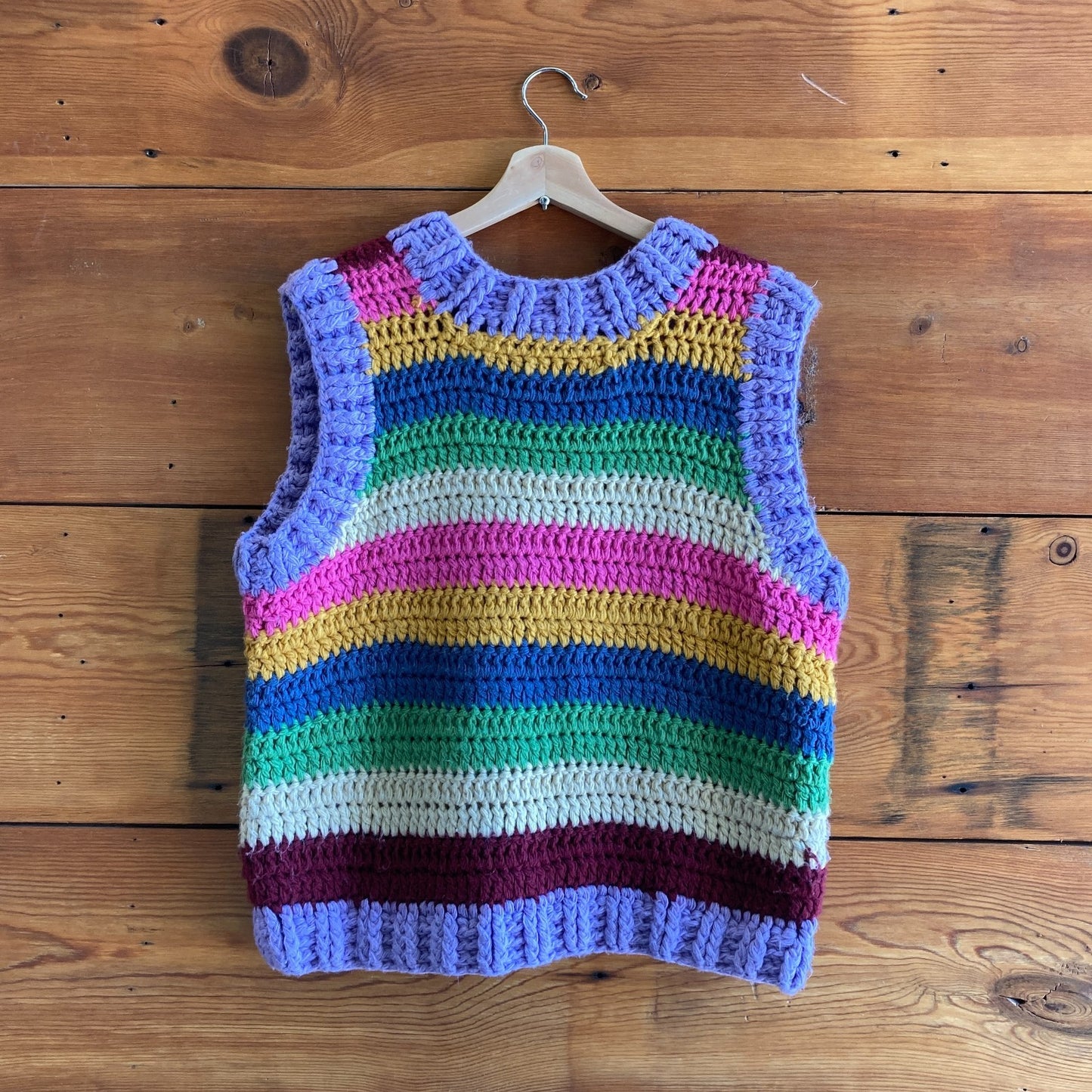 S - Farm Rio Bright Multi Color Rainbow Striped Chunky Knit Vest 0827RT