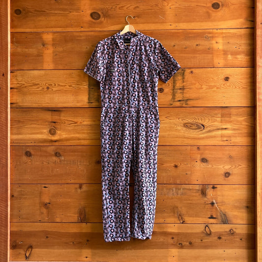 M - Wildfang Blooming Florals Short Sleeve Essential Zip Up Jumpsuit 0309ME