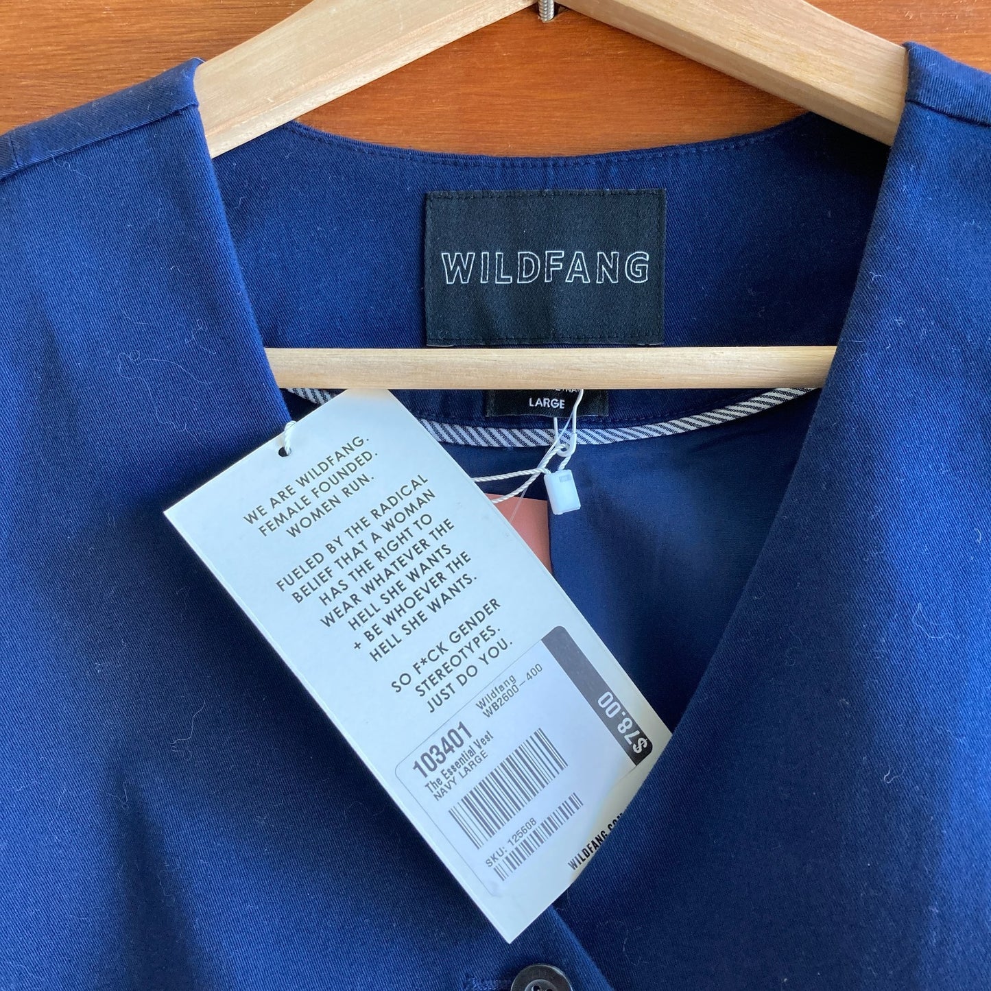 L - Wildfang NEW Navy Blue The Essential Vest 0530JF