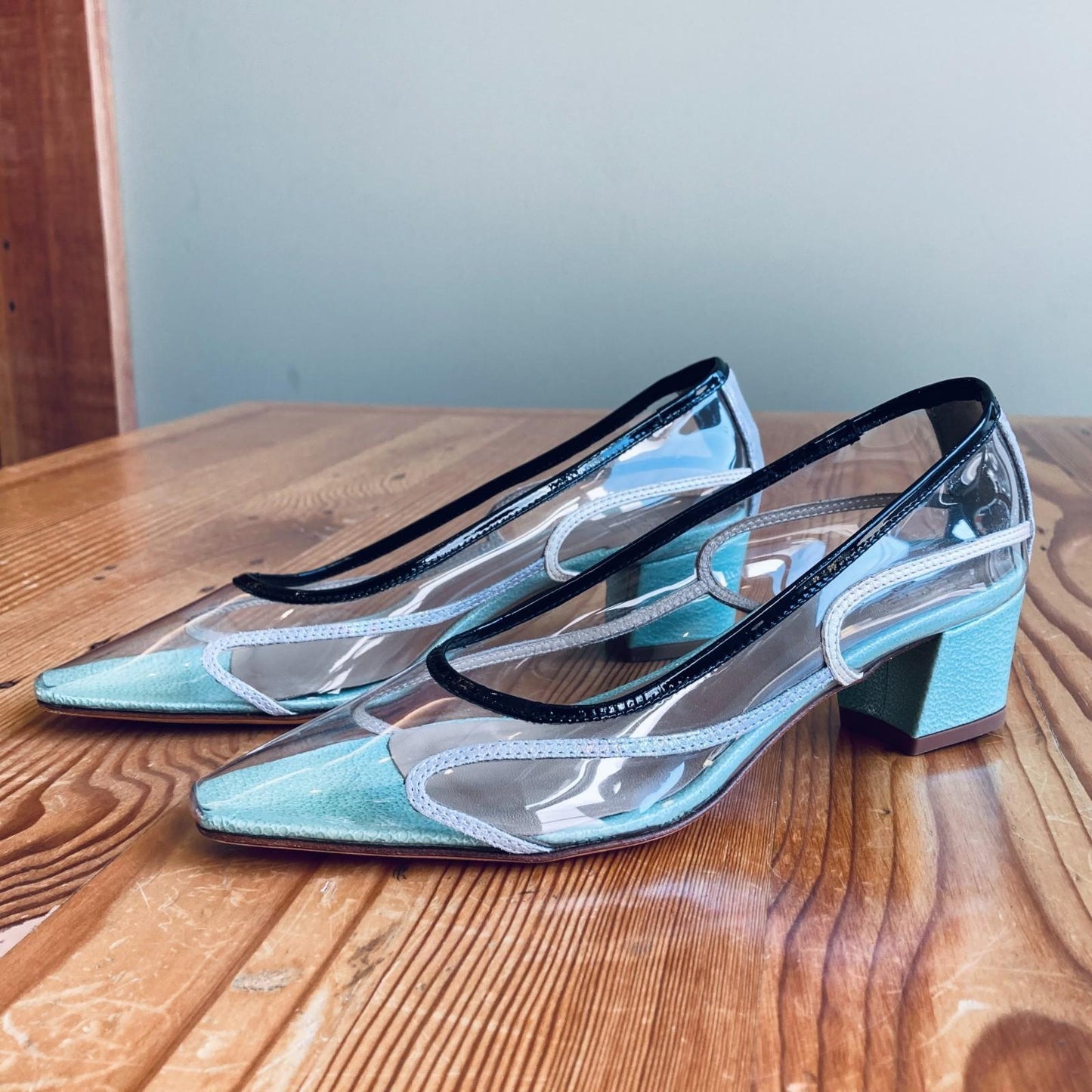36 / 6 - Maryam Nassir Zadeh Clear Aqua Naima Pumps Shoes w/ Box 0103SA