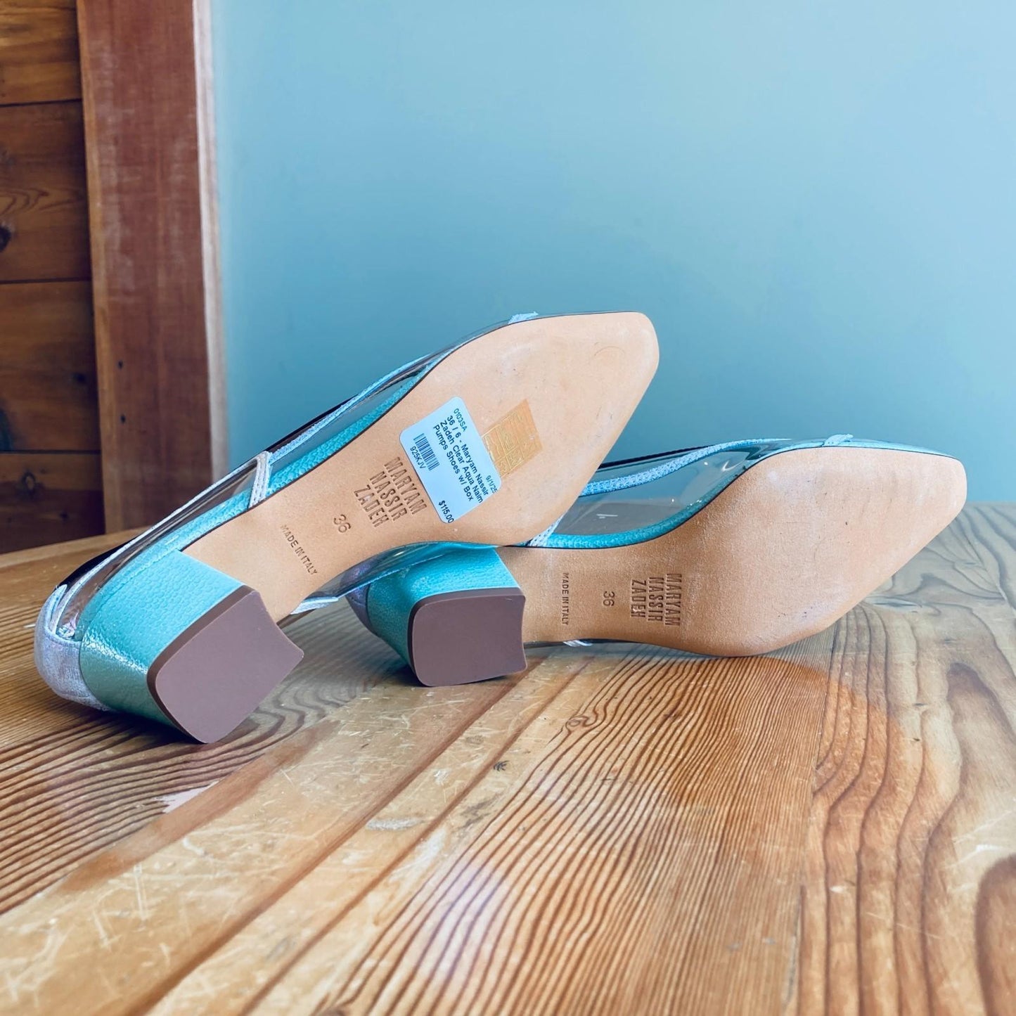 36 / 6 - Maryam Nassir Zadeh Clear Aqua Naima Pumps Shoes w/ Box 0103SA
