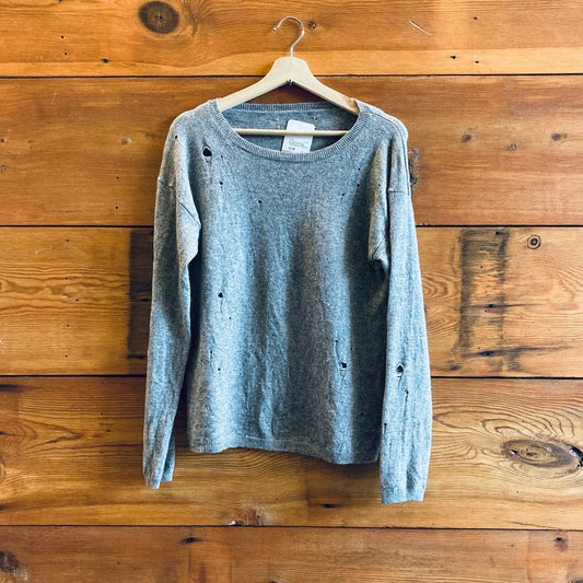 S - Nili Lotan Gray Manufactured Holes Wool Cashmere Pullover Sweater 0721DK