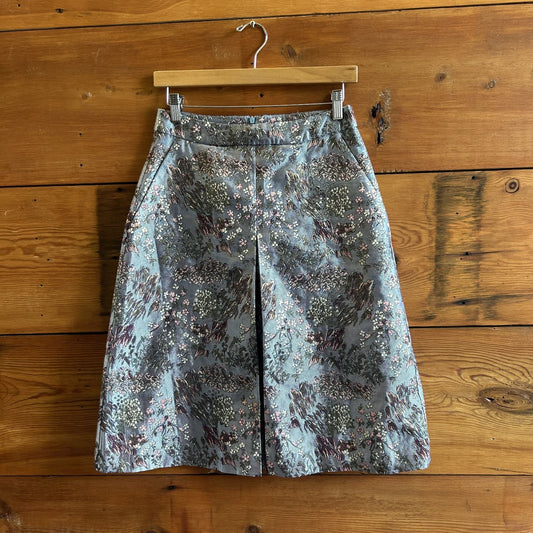 36 / S - Odeeh Blue Metallic Jacquard A Line High Waisted Skirt 0721DK