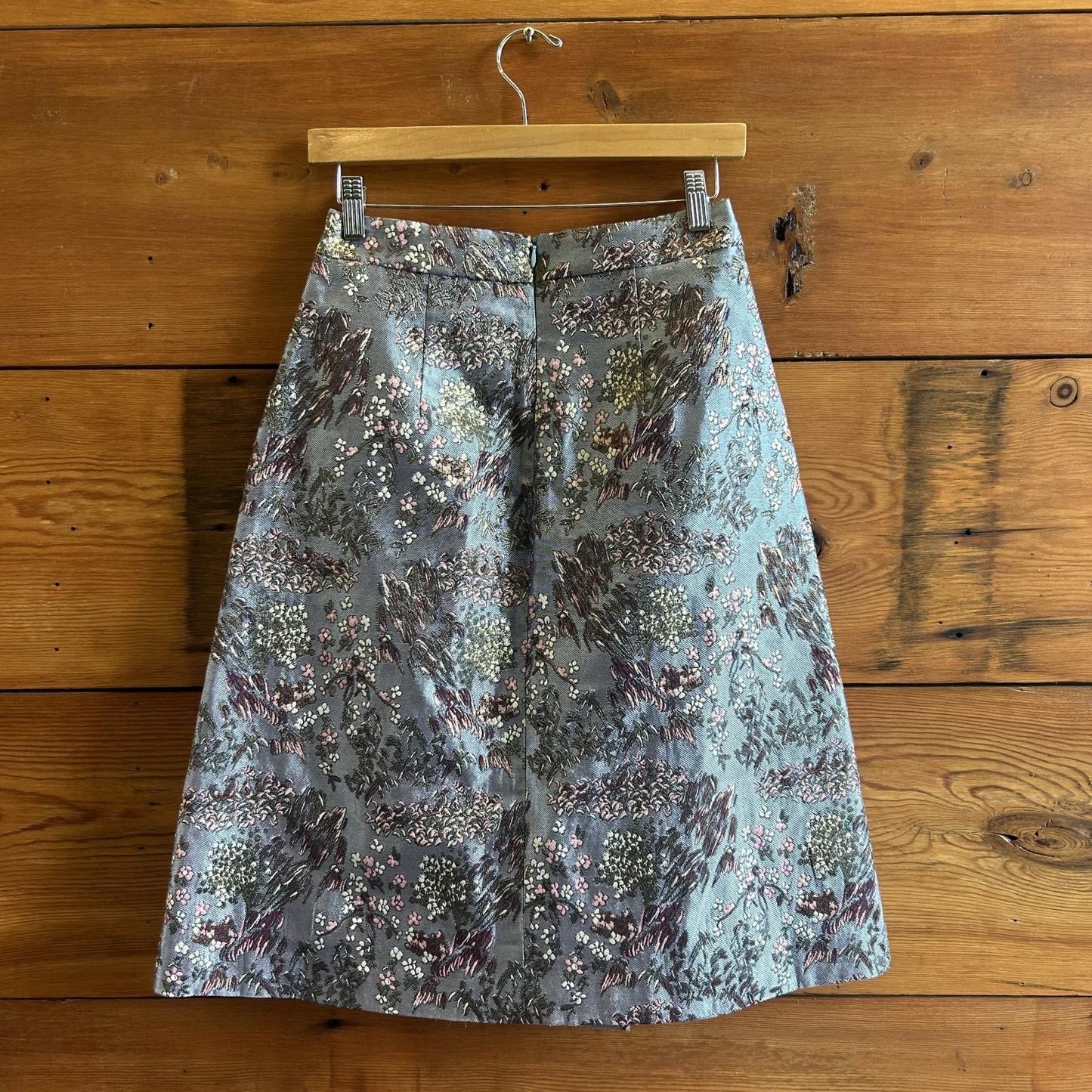 36 / S - Odeeh Blue Metallic Jacquard A Line High Waisted Skirt 0721DK