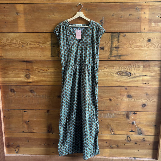 42 / L - Chloe Stora Brown Zebra Patterned Maxi Length Cotton Dress 0721DK