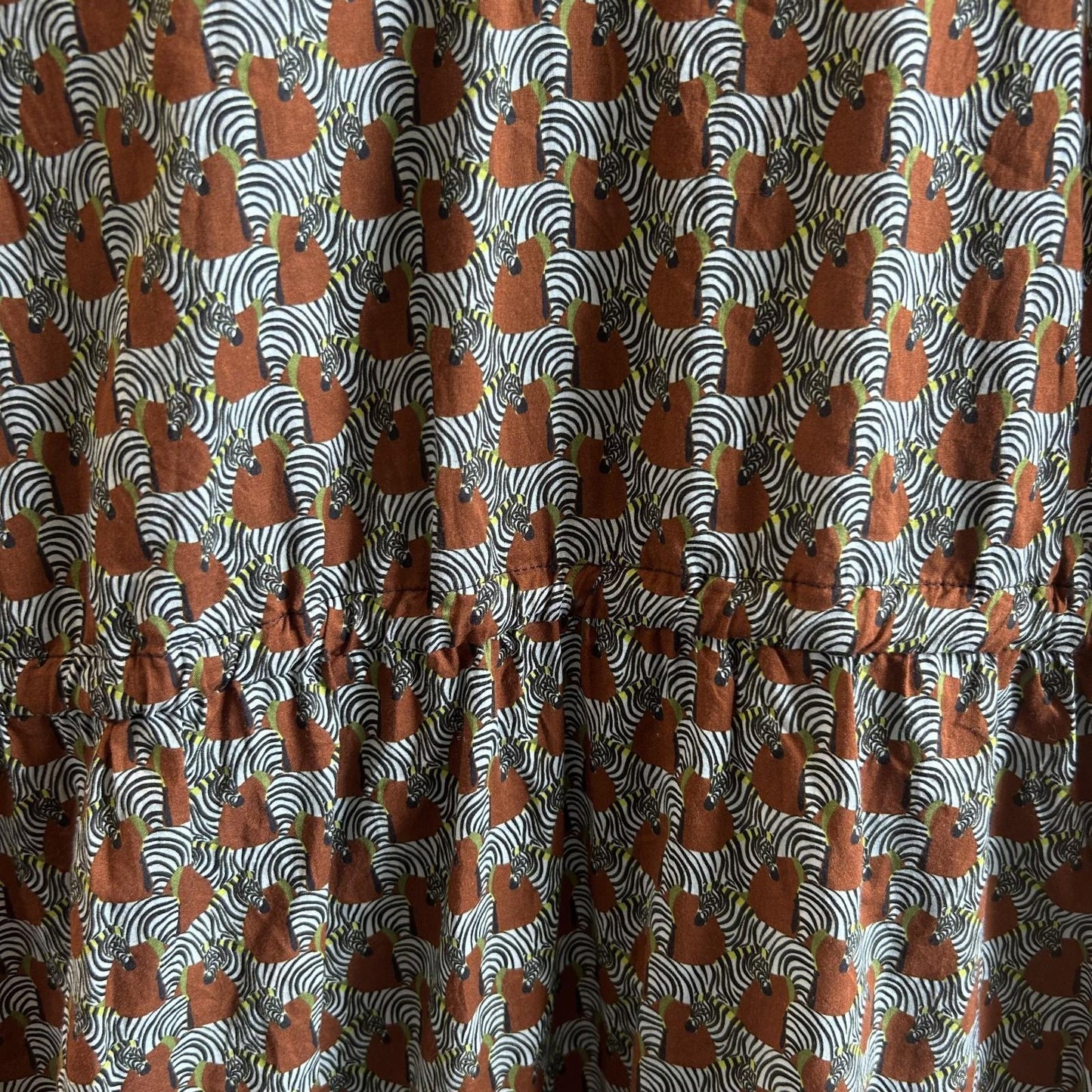 42 / L - Chloe Stora Brown Zebra Patterned Maxi Length Cotton Dress 0721DK