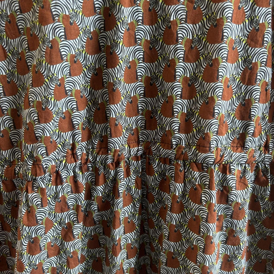 42 / L - Chloe Stora Brown Zebra Patterned Maxi Length Cotton Dress 0721DK