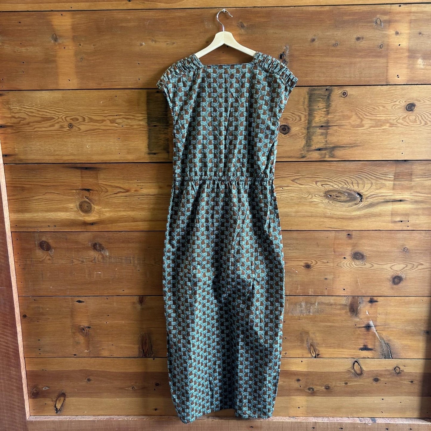 42 / L - Chloe Stora Brown Zebra Patterned Maxi Length Cotton Dress 0721DK