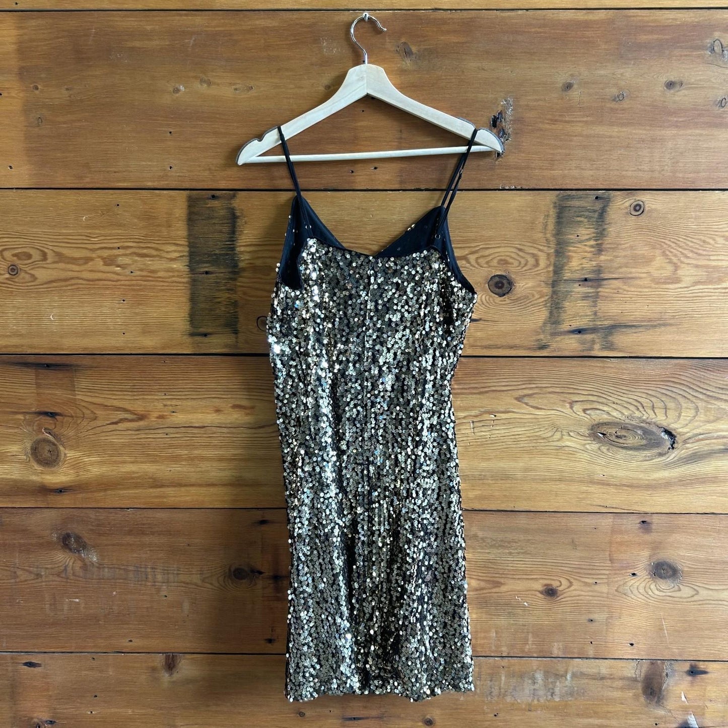 S - Just Female Gold Sequin Sleeveless Midi Cocktail Slip Dress 0721DK
