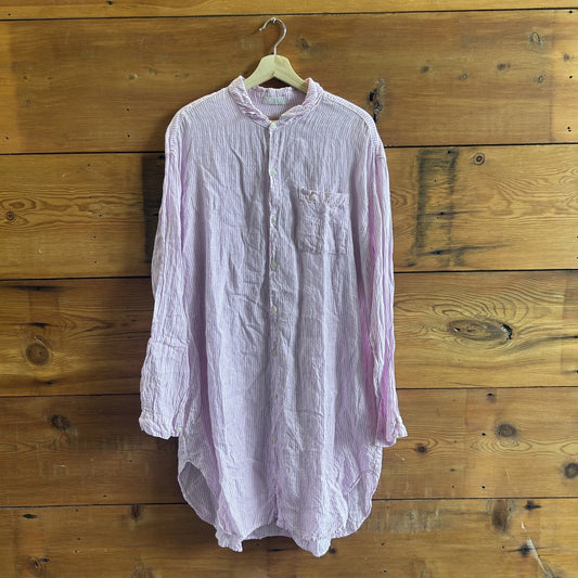 M - CP Shades Pink & White Striped Linen Button Up Shirt Dress 0721DK