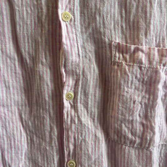 M - CP Shades Pink & White Striped Linen Button Up Shirt Dress 0721DK