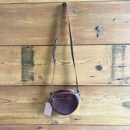 Portland Leather Co Dark Brown Round Circle Top Zip Crossbody Bag Purse 0531DG