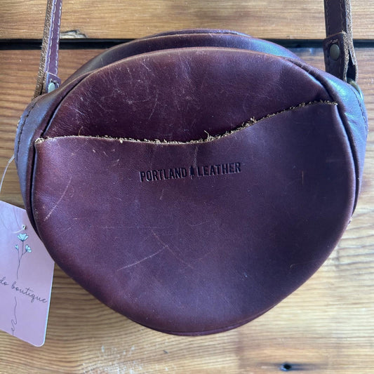 Portland Leather Co Dark Brown Round Circle Top Zip Crossbody Bag Purse 0531DG