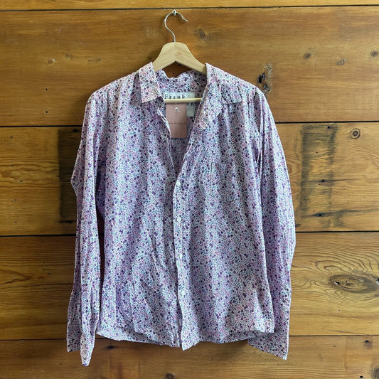 L - Frank & Eileen Purple Floral Cotton Button Up Barry Shirt Top 0721DK