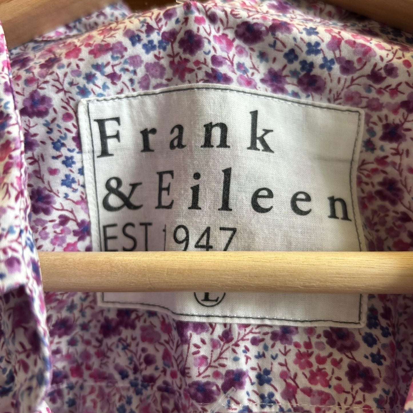 L - Frank & Eileen Purple Floral Cotton Button Up Barry Shirt Top 0721DK