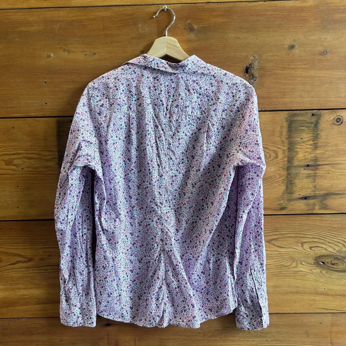 L - Frank & Eileen Purple Floral Cotton Button Up Barry Shirt Top 0721DK