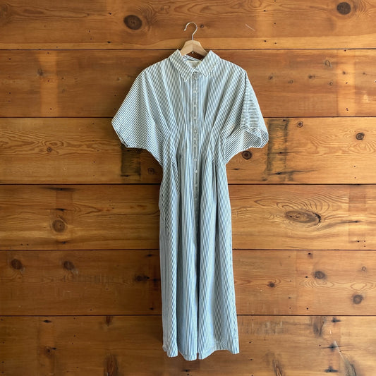 M Petite - Exquise Anthropologie Striped Tobie Button-Front Midi Dress 0916VB
