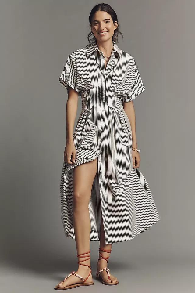 M Petite - Exquise Anthropologie Striped Tobie Button-Front Midi Dress 0916VB