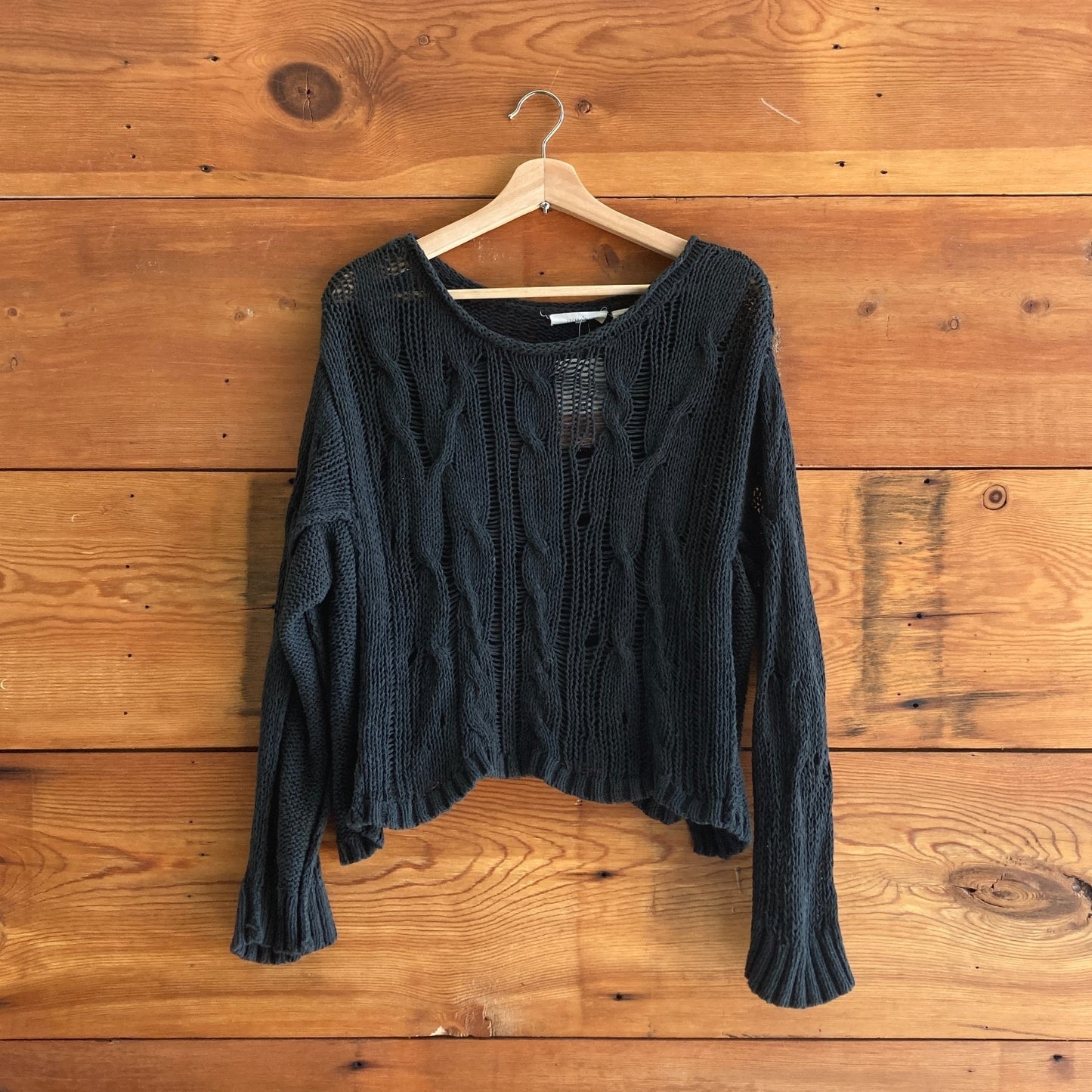 M - Inhabit Black Loose Holey Knit Pullover Long Sleeve Sweater 0721DK