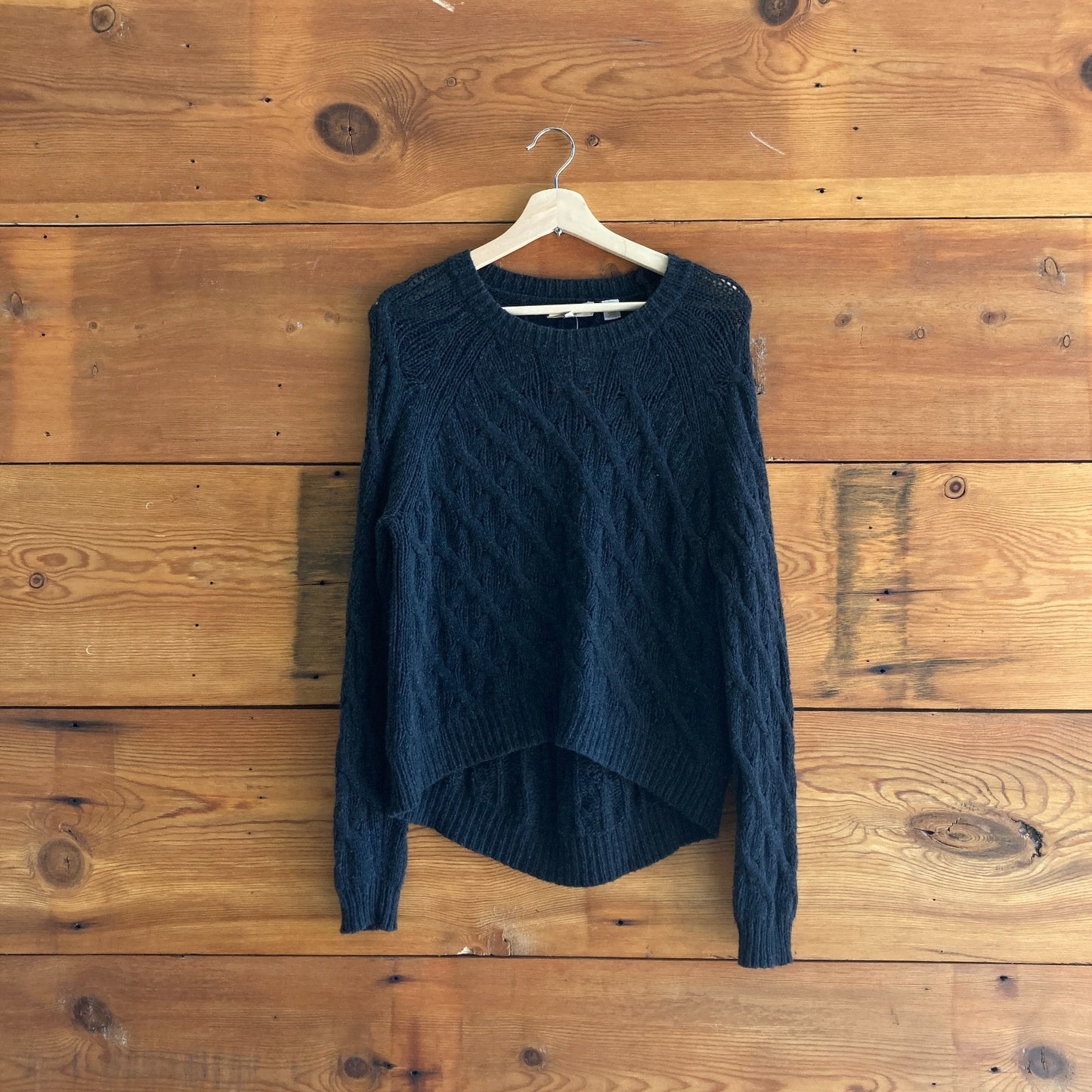M - Inhabit Navy Blue Crew Neck Long Sleeve Lace Knit Pullover Sweater 0721DK