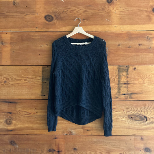 M - Inhabit Navy Blue Crew Neck Long Sleeve Lace Knit Pullover Sweater 0721DK