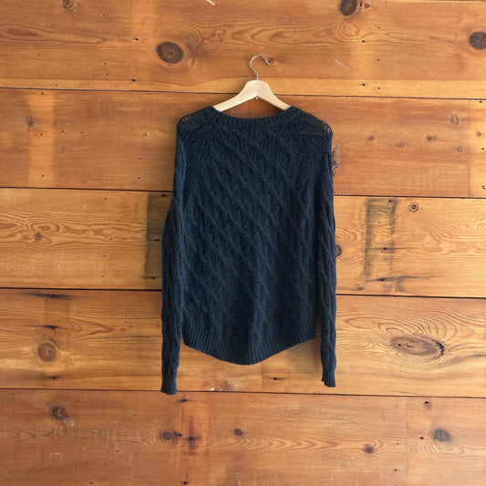M - Inhabit Navy Blue Crew Neck Long Sleeve Lace Knit Pullover Sweater 0721DK