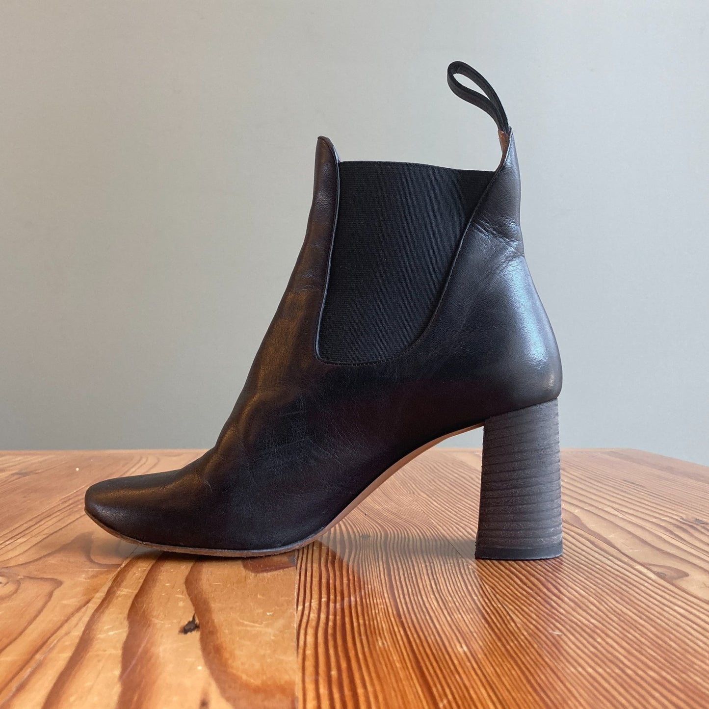 36.5 / 6.5 - Chloe Black Leather Chelsea High Stacked Heel Ankle Boots 0916VB