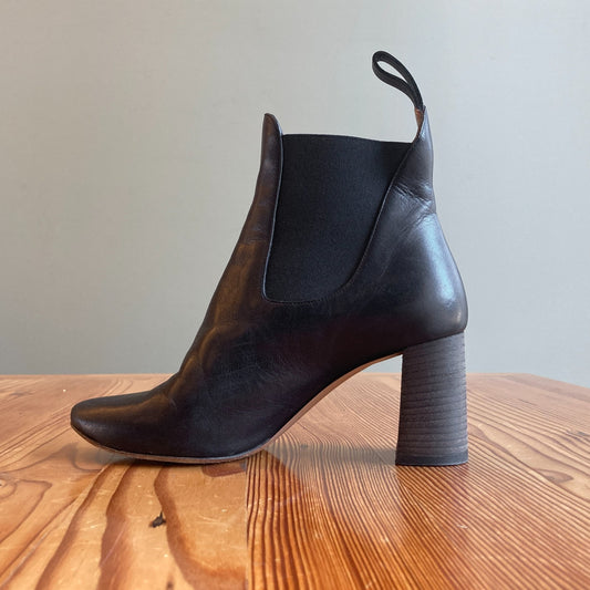 36.5 / 6.5 - Chloe Black Leather Chelsea High Stacked Heel Ankle Boots 0916VB