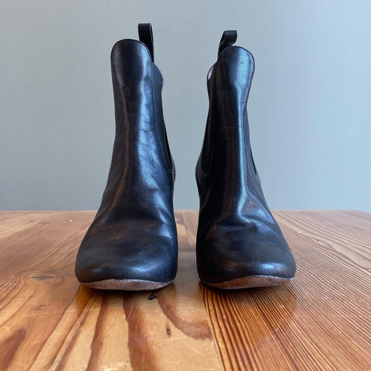36.5 / 6.5 - Chloe Black Leather Chelsea High Stacked Heel Ankle Boots 0916VB
