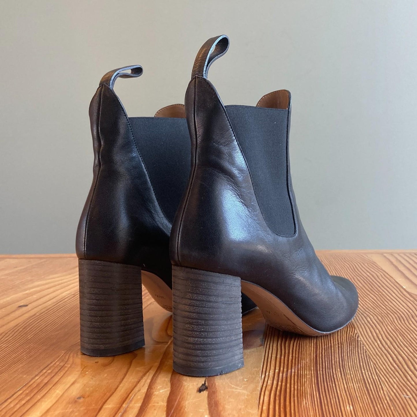 36.5 / 6.5 - Chloe Black Leather Chelsea High Stacked Heel Ankle Boots 0916VB