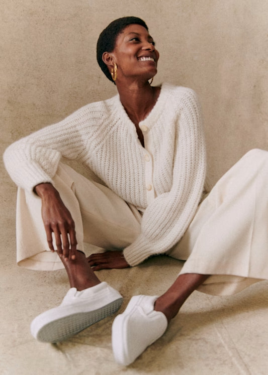 S - Sezane White $170 Alpaca & Wool Emile Cardigan Sweater 0916VB