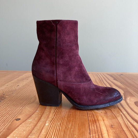 37 / 6.5 - Pantanetti Burgundy Suede Stacked Heel Ankle Booties Boots 0902SD