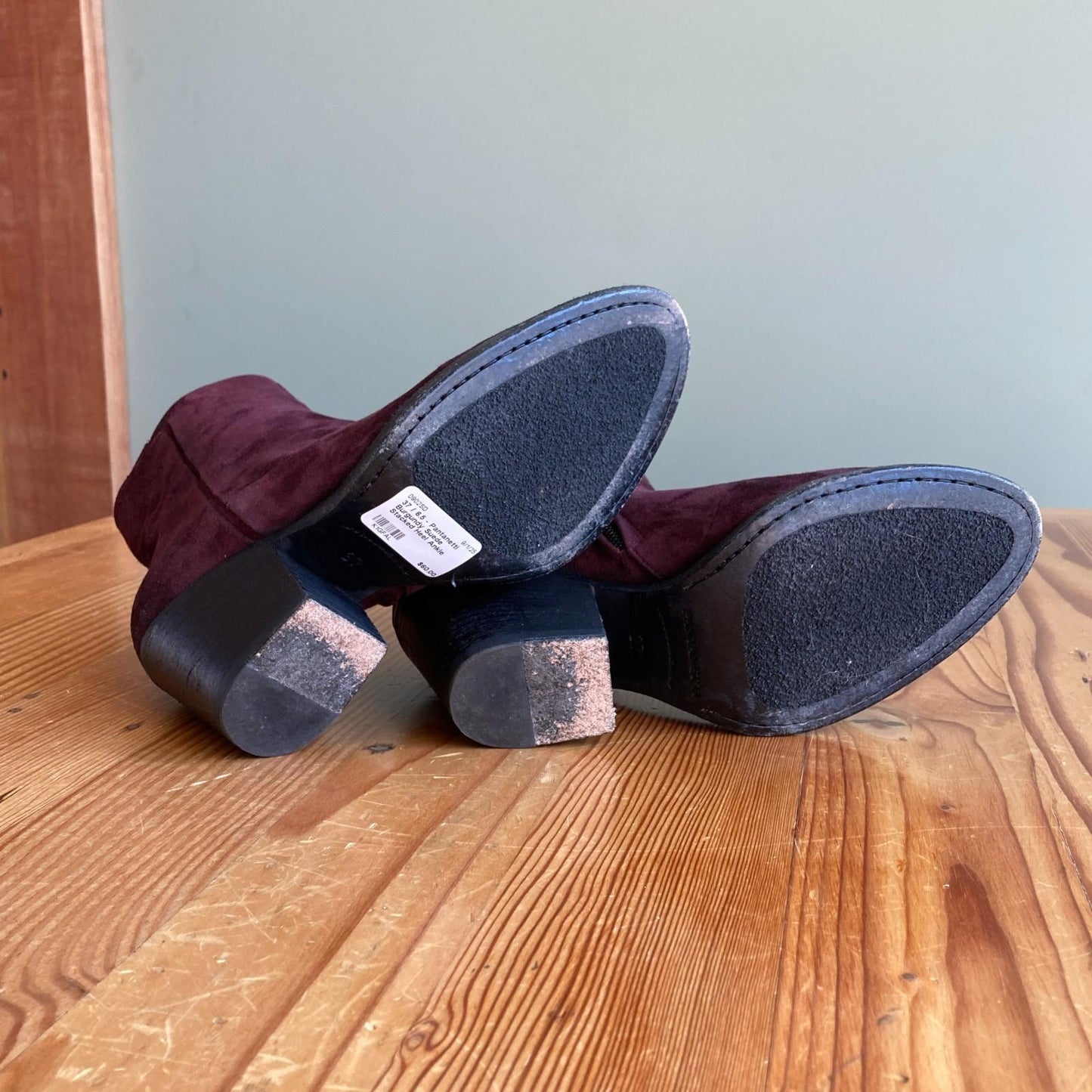 37 / 6.5 - Pantanetti Burgundy Suede Stacked Heel Ankle Booties Boots 0902SD