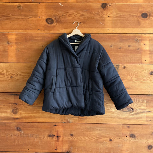 M - Micaela Greg Black Quilted Cotton Womens Snap Front Puffer Jacket 0703TC
