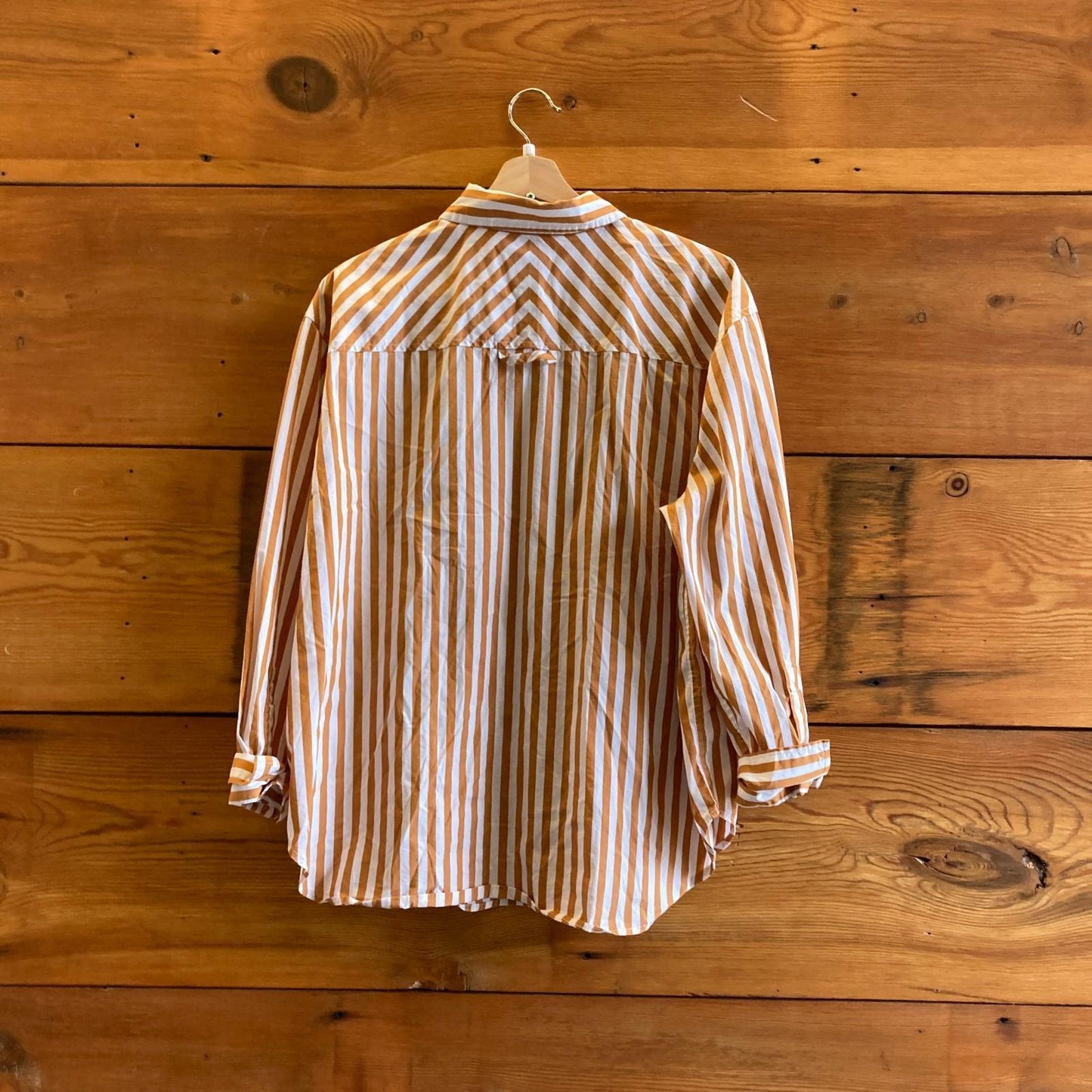 XL - AYR $155 Tan & White Striped Button Up Deep End Shirt Top 0617RF