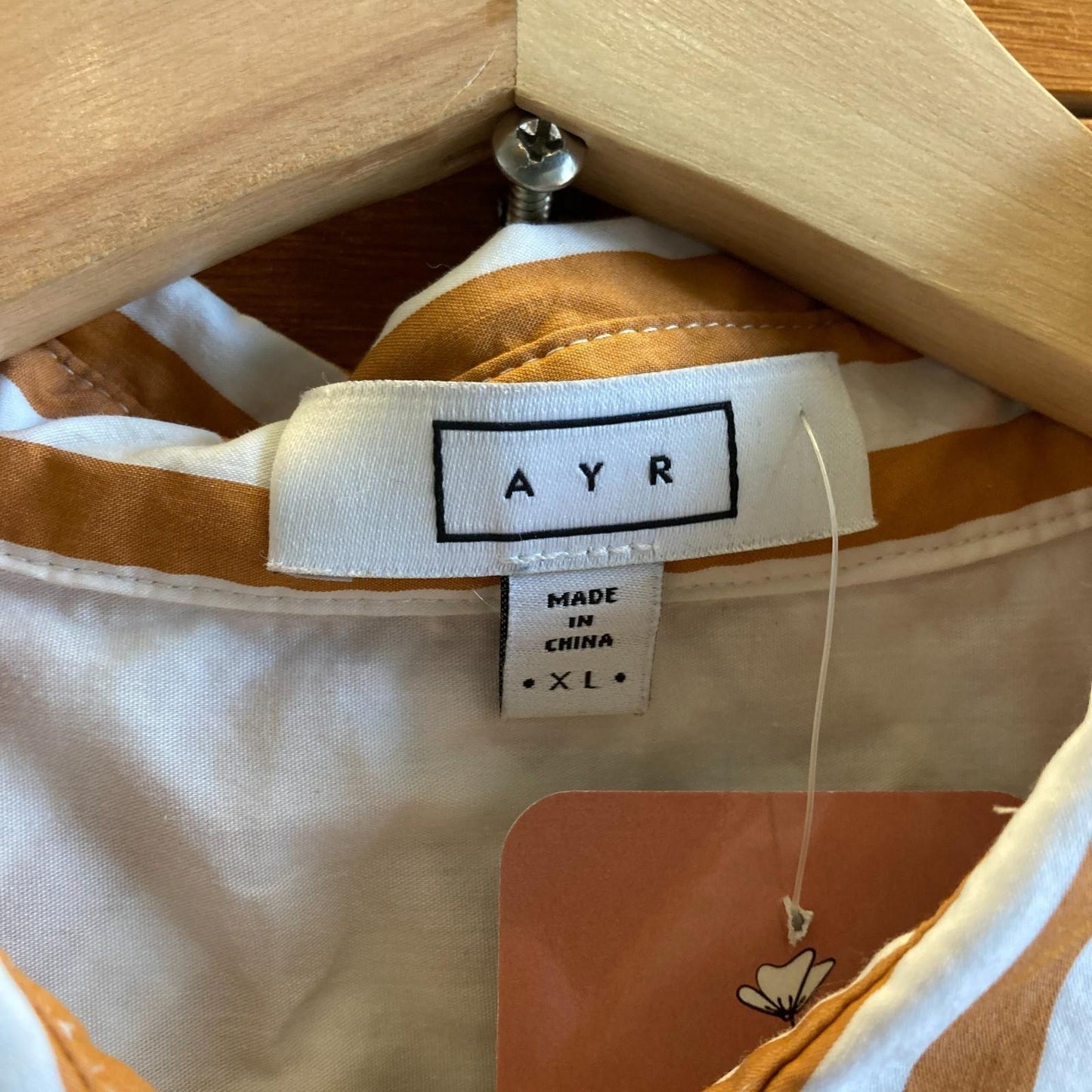 XL - AYR $155 Tan & White Striped Button Up Deep End Shirt Top 0617RF