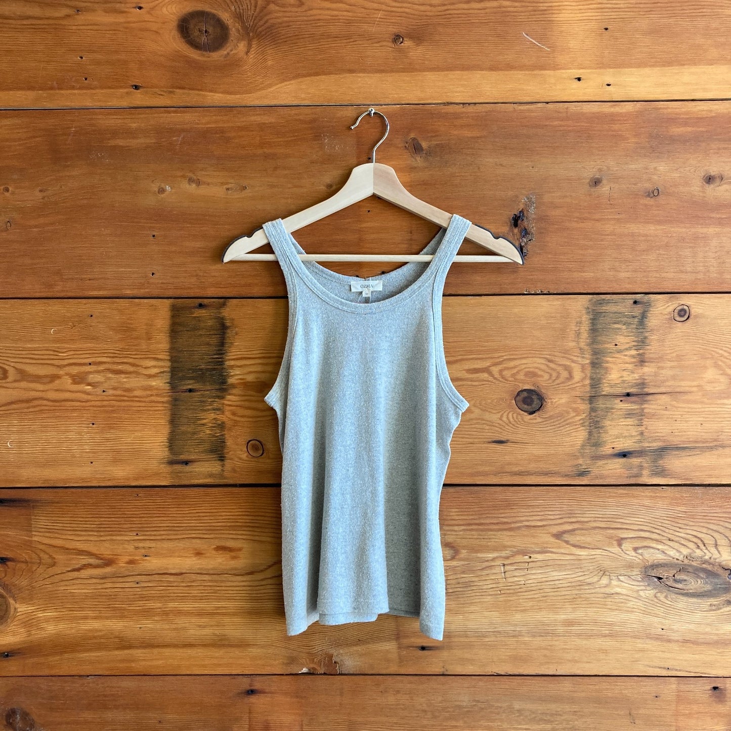 M - OZMA Natural Beige Boy Tank Regen Silk Noil Jersey Tank Top 0706MG