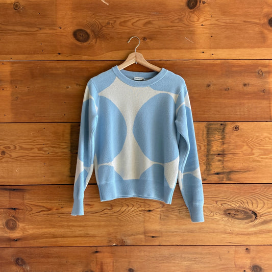 S - Marimekko Kioski Light Blue White Circle Print Pullover Sweater 0203SK