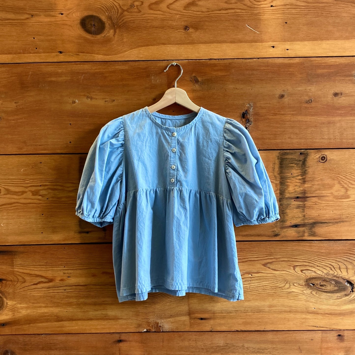 XS - Rudy Jude Blue Puff Sleeve Half Button Organic Cotton Shirt Top 0312IG