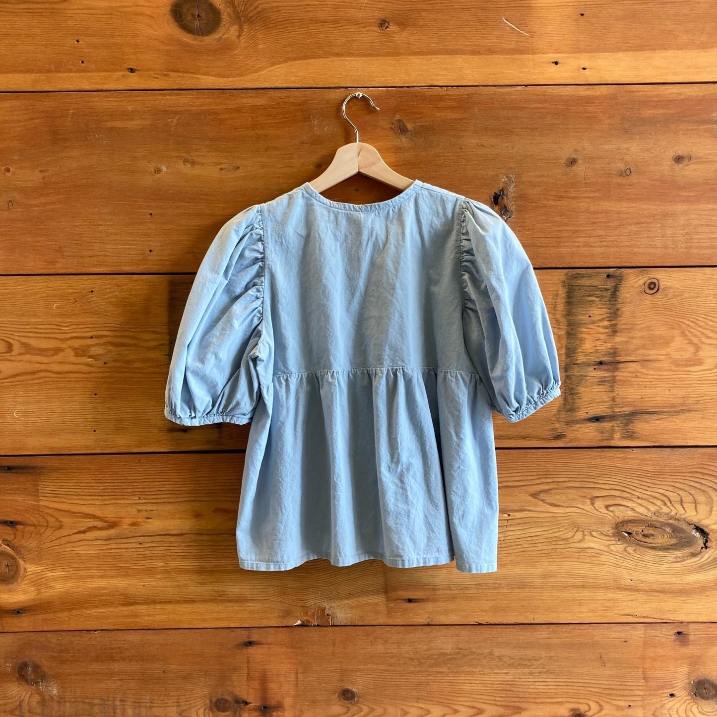 XS - Rudy Jude Blue Puff Sleeve Half Button Organic Cotton Shirt Top 0312IG