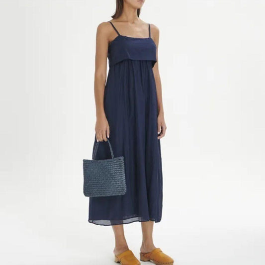 M - Xirena Navy Blue Cotton Silk Blend Sleeveless Skyla Maxi Dress 1206TY