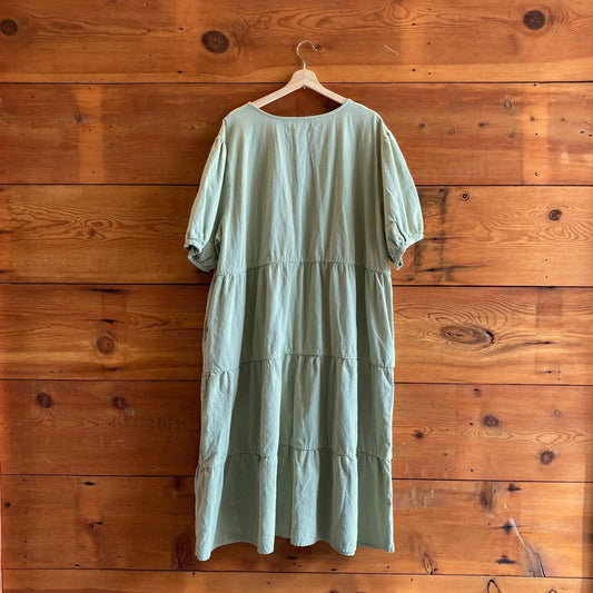 2X / XXL - Tradlands Sage Green Button Front Short Sleeve Tiered Dress 0923AP
