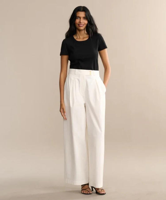 10 - Jenni Kayne White Crisp Cotton Pintuck Trousers Womens Pants 0924GC