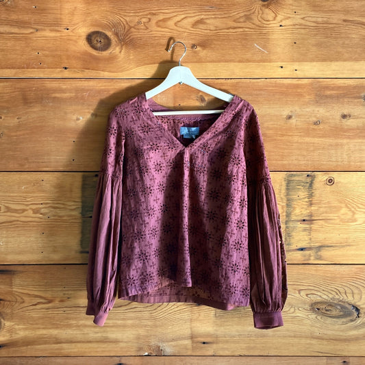 XS - by Anthropologie Raspberry Embroidered Eyelet NEW $148 Shirt Top 1213SM