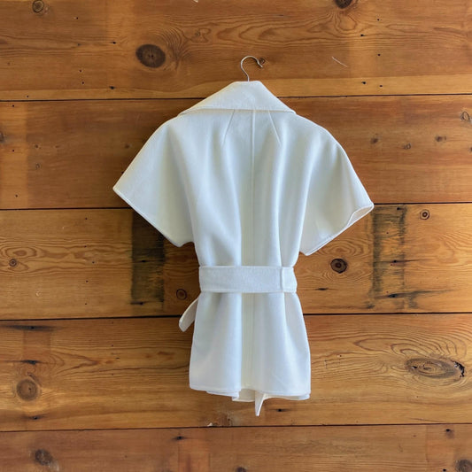 46 / L - Gucci White Wool Angora Open Front Belted Short Sleeve Jacket 1016SS