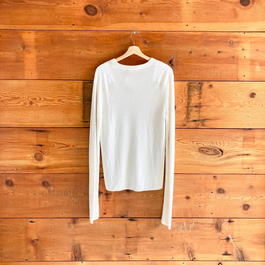 M - Helmut Lang White V Neck Long Sleeve Pullover Knit Sweater 1201SG