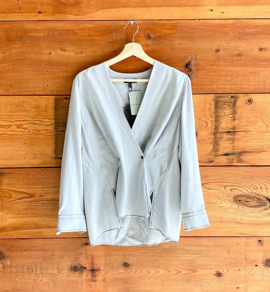 M - Rag & Bone Grey Blue NEW $395 Debbie Long Sleeve 100% Silk Top 0801CS