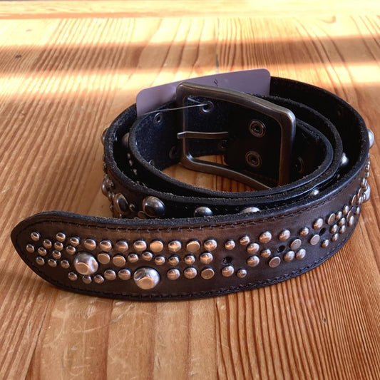 M - Bed Stu Black Leather Belt w/ Silver Metal Unisex Studded Belt 0603AG